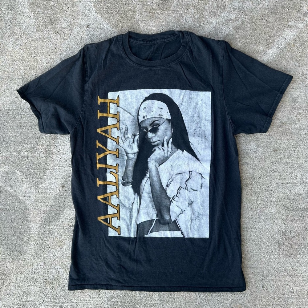 Aaliyah Black Graphic Tee with Gold Lettering